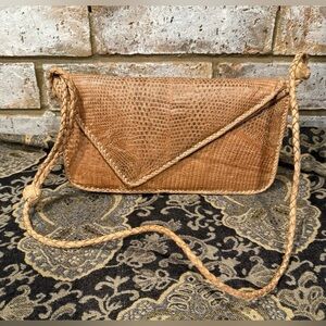 Vintage 50s 60s Tan Reptile Leather Small Handbag Purse Shoulder bag
